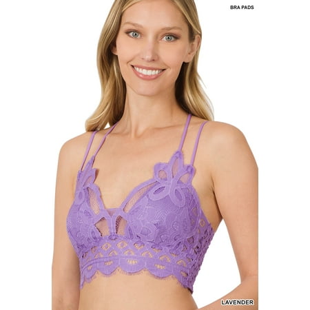 

Zenana Women & Plus Crochet Sexy Lace Bralette Smocking Back Bra with Removable Bra Pads