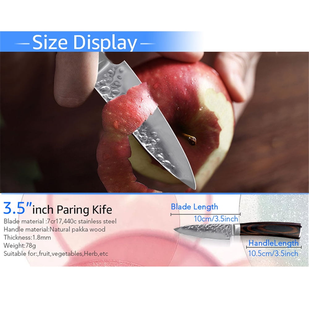 Kitchen Knife 3.5inch Paring Knives with Sheath,Stainless Steel Sharp Forged Hammered Blade Non-Stick Fruit Slicer Vegetable Slicing Utility Knife Cutter Cooking Tool