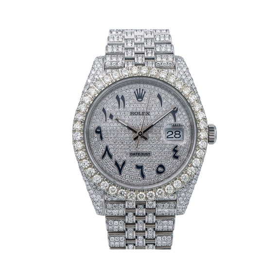 Pre-Owned Rolex Datejust 41MM 126300 Diamond Paved Eastern Arabic Dial Diamond Bezel Stainless Steel Full Diamond Jubilee Bracelet