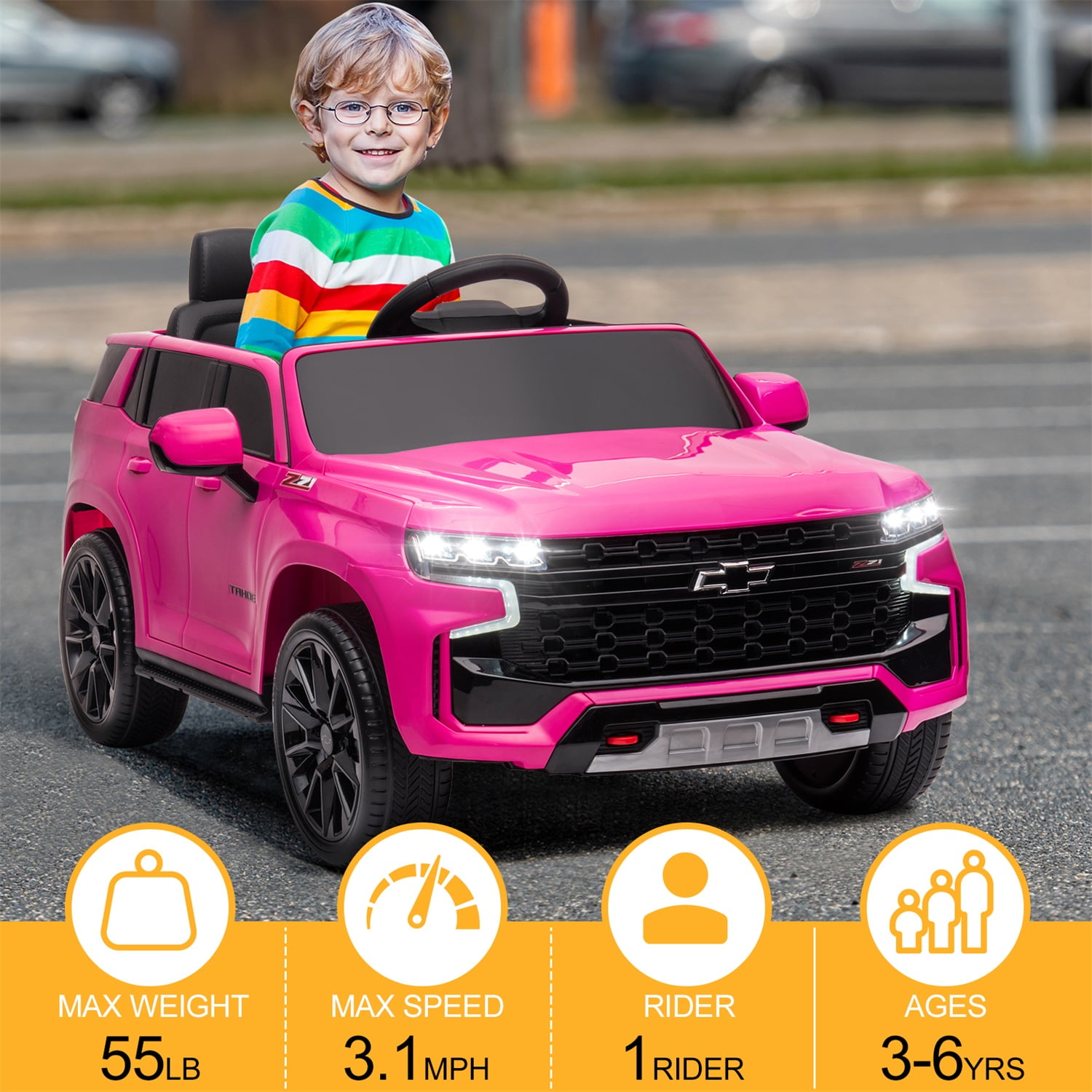 CIPACHO Ride On Car 12V Licensed Chevrolet Kids Electric Vehicle Toy with Parent Remote Control, Opening Door, LED Light, Pink CIPACHO Ride On Car 12V Licensed Chevrolet Kids Electric Vehicle Toy with Parent Remote Control, Opening Door, LED Light, Pink