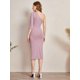 thumbnail image 2 of Vestido midi fruncido con un hombro descubierto, manga 3/4 para mujer Rosa (Dusty Pink) M Rosa (Dusty Pink) M Xishao ropa, 2 of 2