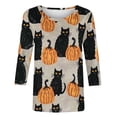 thumbnail image 4 of LYEAA Halloween 3/4 Sleeve T Shirts for Women Crew Neck Regular Straight Cuff Casual Wear Cat Holiday Clothes Orange 2XL, 4 of 5