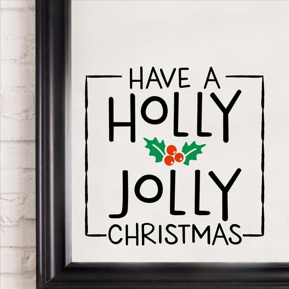 Have a Holly Jolly Christmas Vinyl Lettering Holly Berry Decals Santa Wall Decal Holiday Decor - Size: 10"H x 10"L - Color: Black/Red/Green