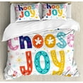 thumbnail image 1 of Choose Joy Duvet Cover Set Queen Size, Colorful Calligraphic Layout with Doodle Style Geometric Motifs Hearts Print, Decorative 3 Piece Bedding Set with 2 Pillow Shams, Multicolor, by Ambesonne, 1 of 3