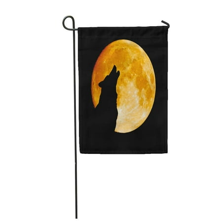 SIDONKU Gray Full Wolf Howling at The Moon in Midnigt Halloween Silhouette Dog Head Pack Eye Garden Flag Decorative Flag House Banner 28x40 inch