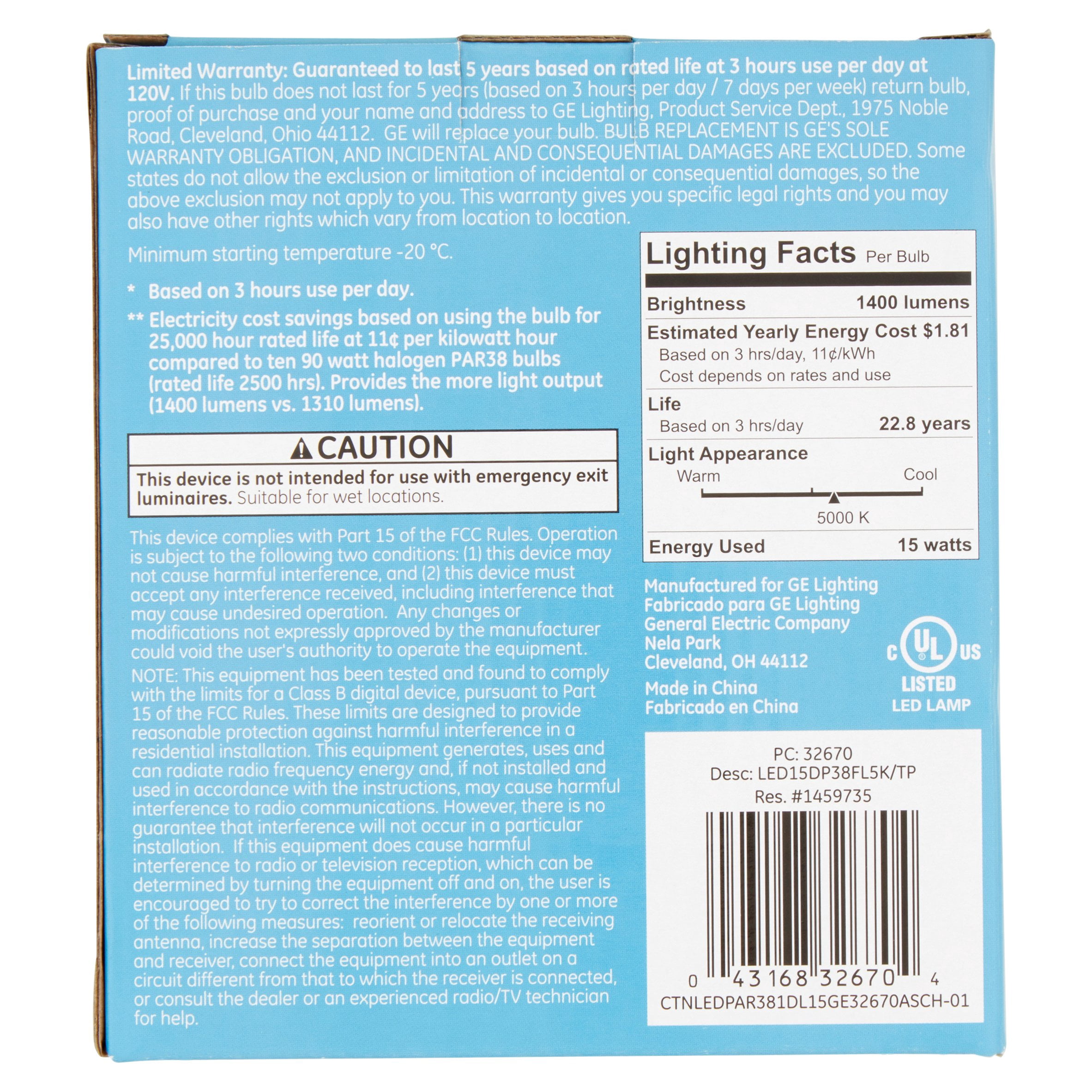 GE LED 15W 1400 Lumens Daylight PAR38 Bulb