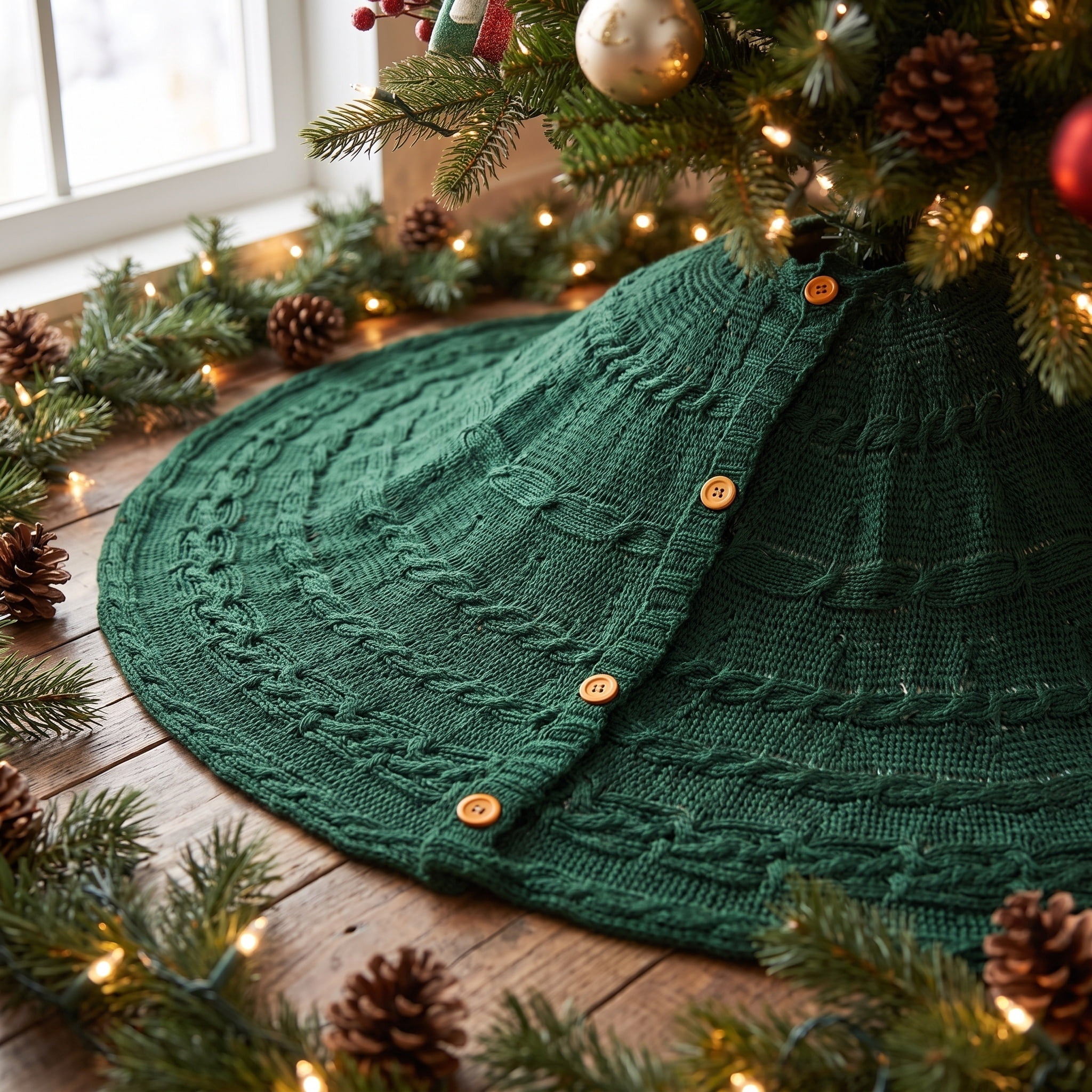 Cable Knit Christmas Tree Skirt, Green, 48", by Holiday Time