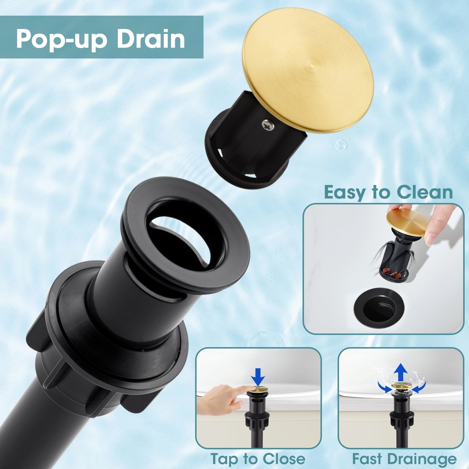 Wowkk Sanitary Ware Bathroom Faucets Stainless Steel Single Handle Bathroom Sink Faucet with Pop up Drain and PEX Encrypted Hose, Modern Bathroom Faucets for Sink 1 or 3 Holes, Brushed Gold