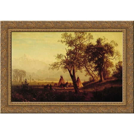Mountain River Solid Wood - Wind River Mountains Nebraska Territory 24x18 Gold Ornate Wood Framed Canvas Art by Bierstadt, Albert