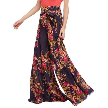 

Women Floral Printed Wide Leg Palazzo Lounge Pants with Pockets Loose Leisure Pajama Pants