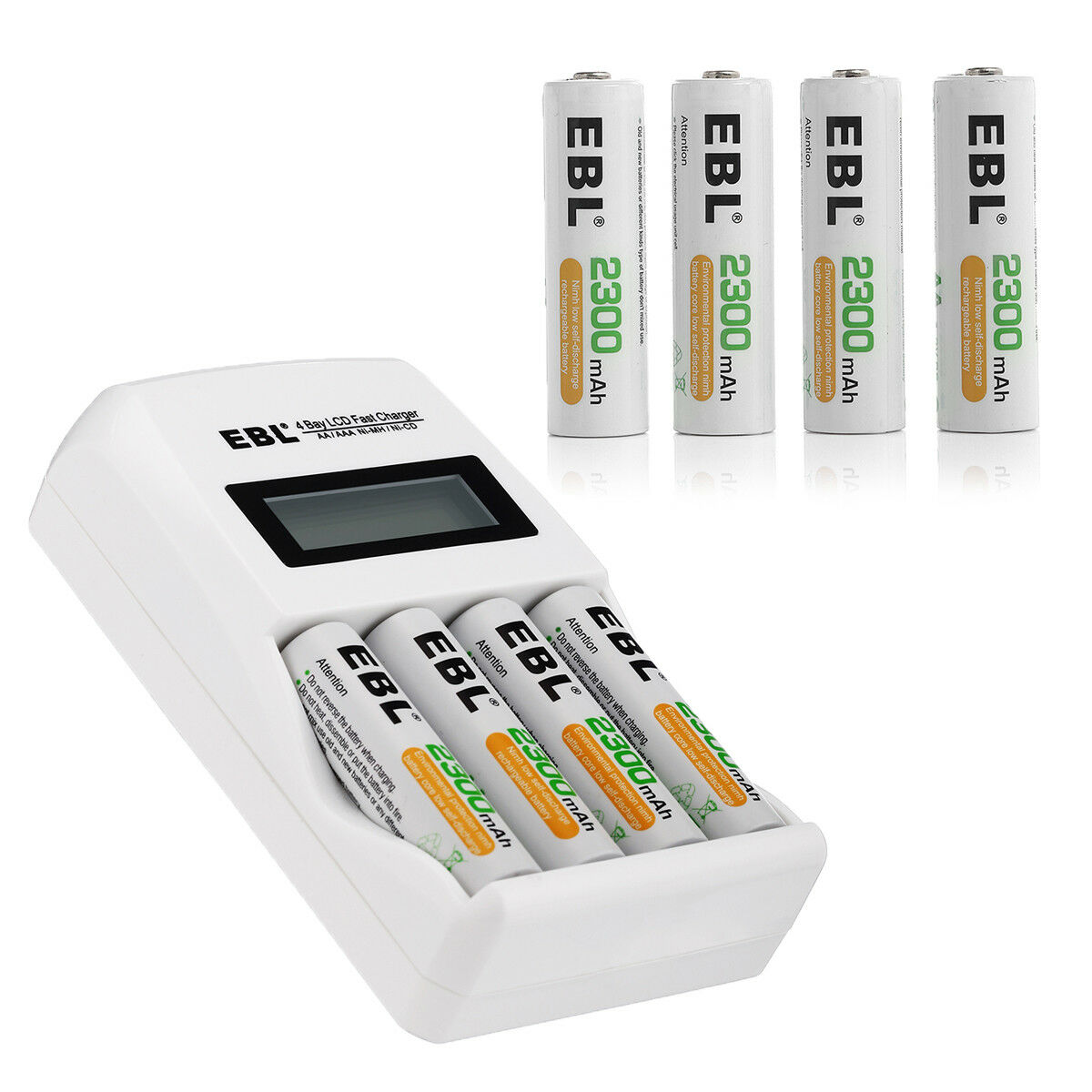 EBL Rechargeable AA Batteries (8Pack) + LCD Battery Charger for AA AAA