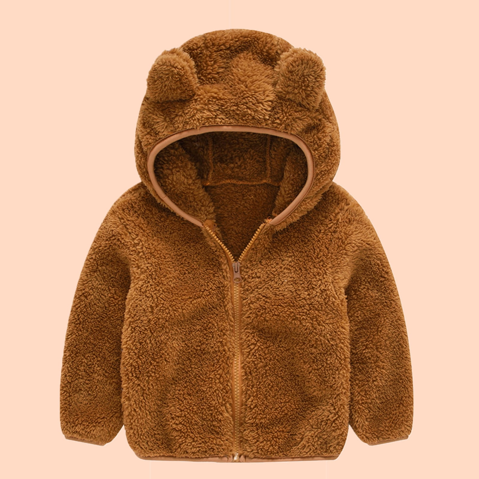 zanvin Toddler Baby Boys Girls Solid Color Plush Cute Bear Ears Winter Hoodie Thick Coat Jacket Brown Clearance gifts for 12 18 Months Walmart