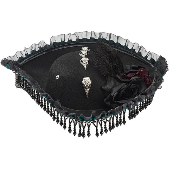 Slccxzc Fabric Tricorn Pirate Hat Lace Floral Decor Adult Headwear