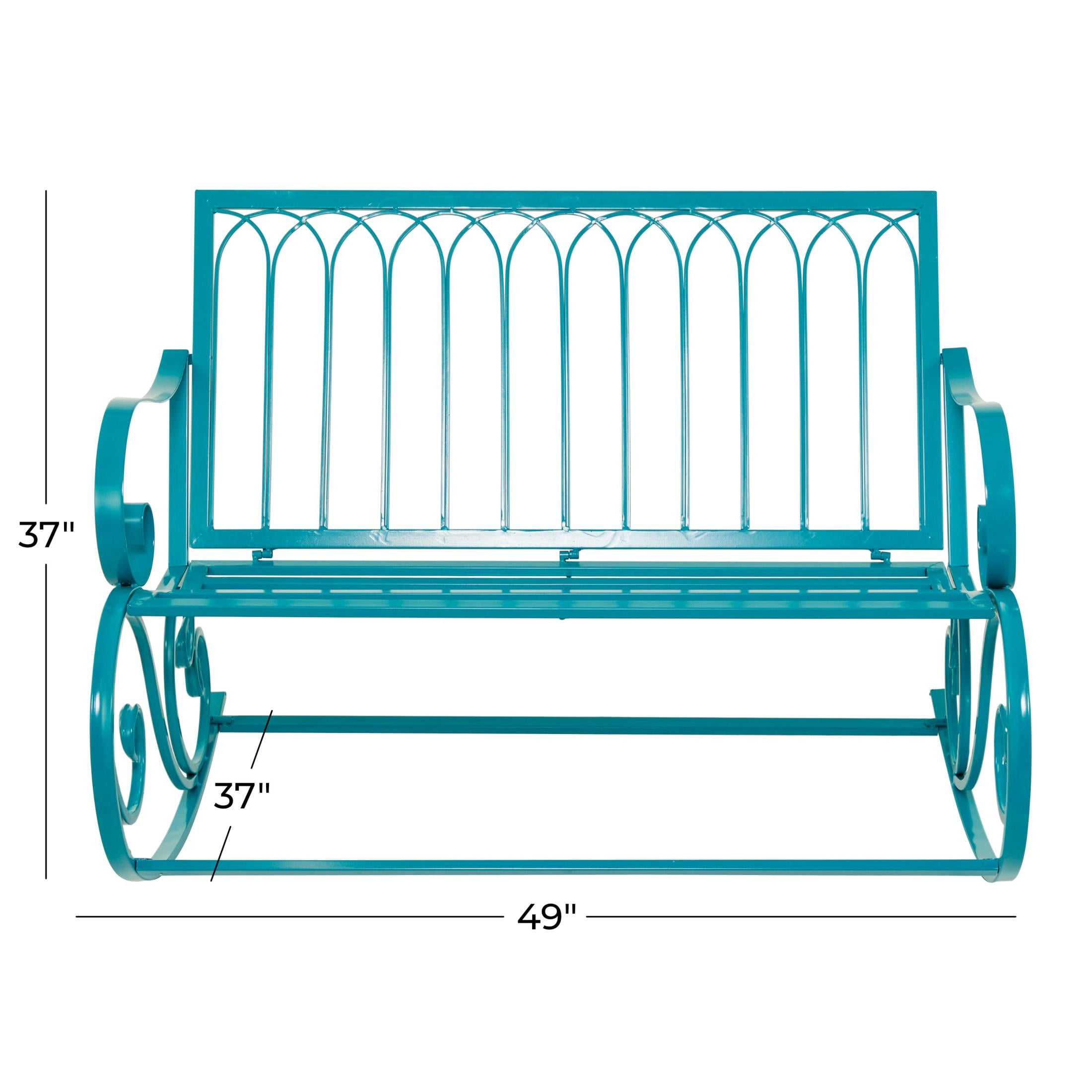 DecMode Metal Scroll Rocking Outdoor Bench, Teal