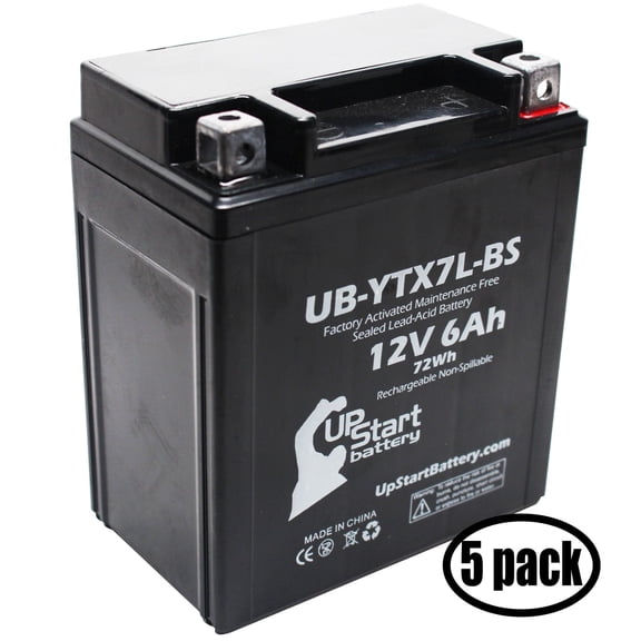 5-Pack UpStart Battery Replacement for 2007 Kawasaki KLX250S, SF 250CC Factory Activated, Maintenance Free, Motorcycle Battery - 12V 6Ah, UB-YTX7L-BS