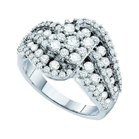 14kt White Gold Womens Round Diamond Flower Cluster Swirl Cocktail Ring 2.00 Cttw