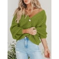 thumbnail image 2 of Women's Chunky Knit Open Front Sweater Long Sleeve Button Loose Short Cardigan Outerwear Coats, 2 of 16