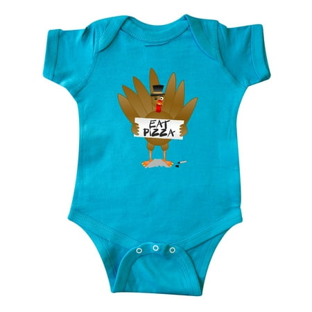 

Inktastic Turkey holding a sign says Eat Pizza Gift Baby Boy or Baby Girl Bodysuit