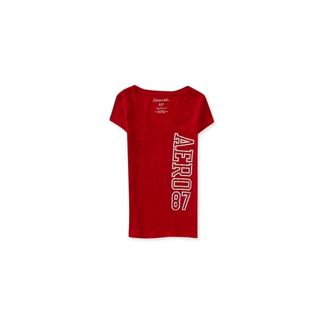 Aeropostale Sparkle Puff Paint Embellecido playera para mujer, rojo, XS Aeropostale Camiseta adornada