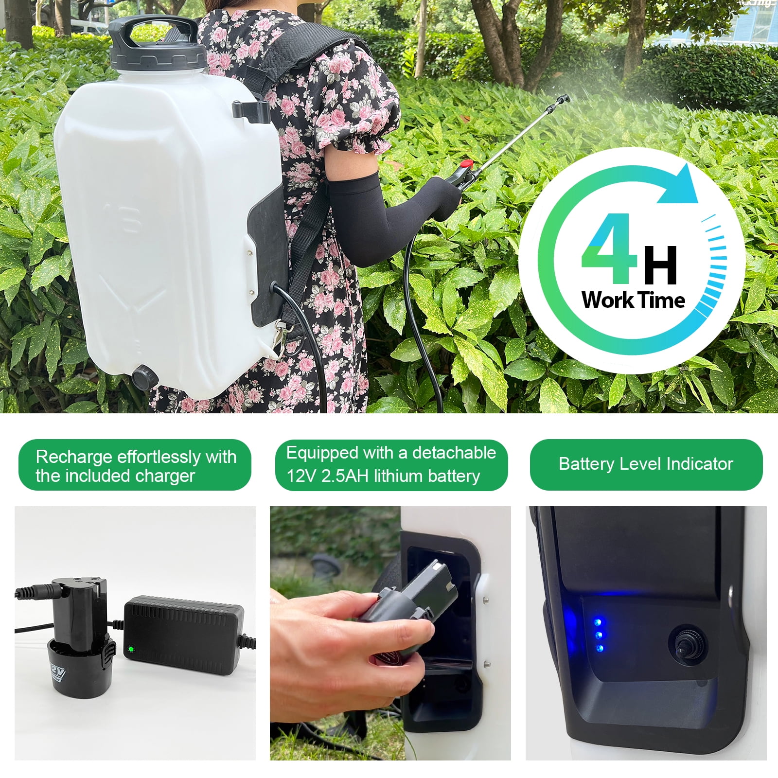 4 Gallon Battery Powered Backpack Sprayer, 12V Lawn & Garden Sprayers