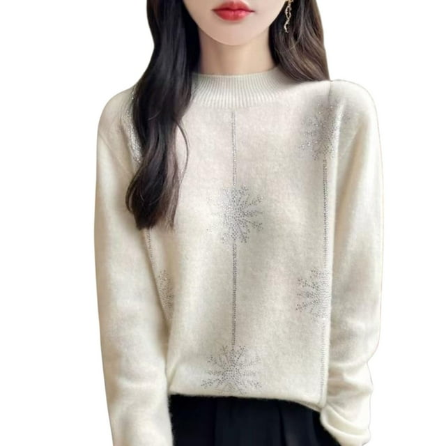 Winter Sweaters for Women, Semi High Neck Knitted Sweater in Solid Color