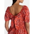 thumbnail image 3 of Time and Tru Women's Tie Back Cotton Midi Dress with Short Puff Sleeves, Sizes XS-XXXL, 3 of 4