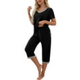 thumbnail image 6 of Women's Cotton Pajamas Pjs Set Short Sleeve Sleepwear Tops with Capri Pants Lounge Sets Nightwear, 6 of 6