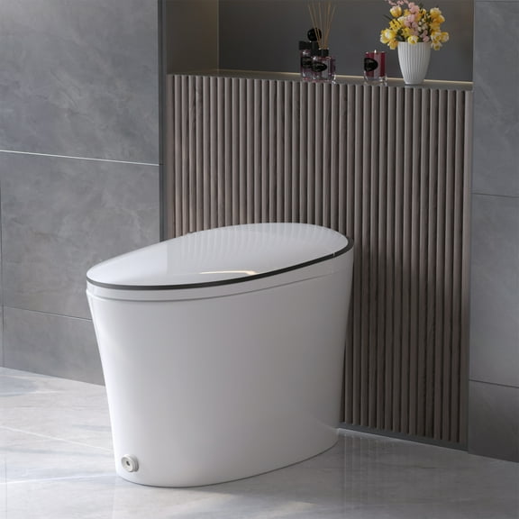 Tankless Elongated Bidet Toilet 1.28 GPF in White with Front/rear Wash, Remote Control, Warm Air Dryer and Auto Flush