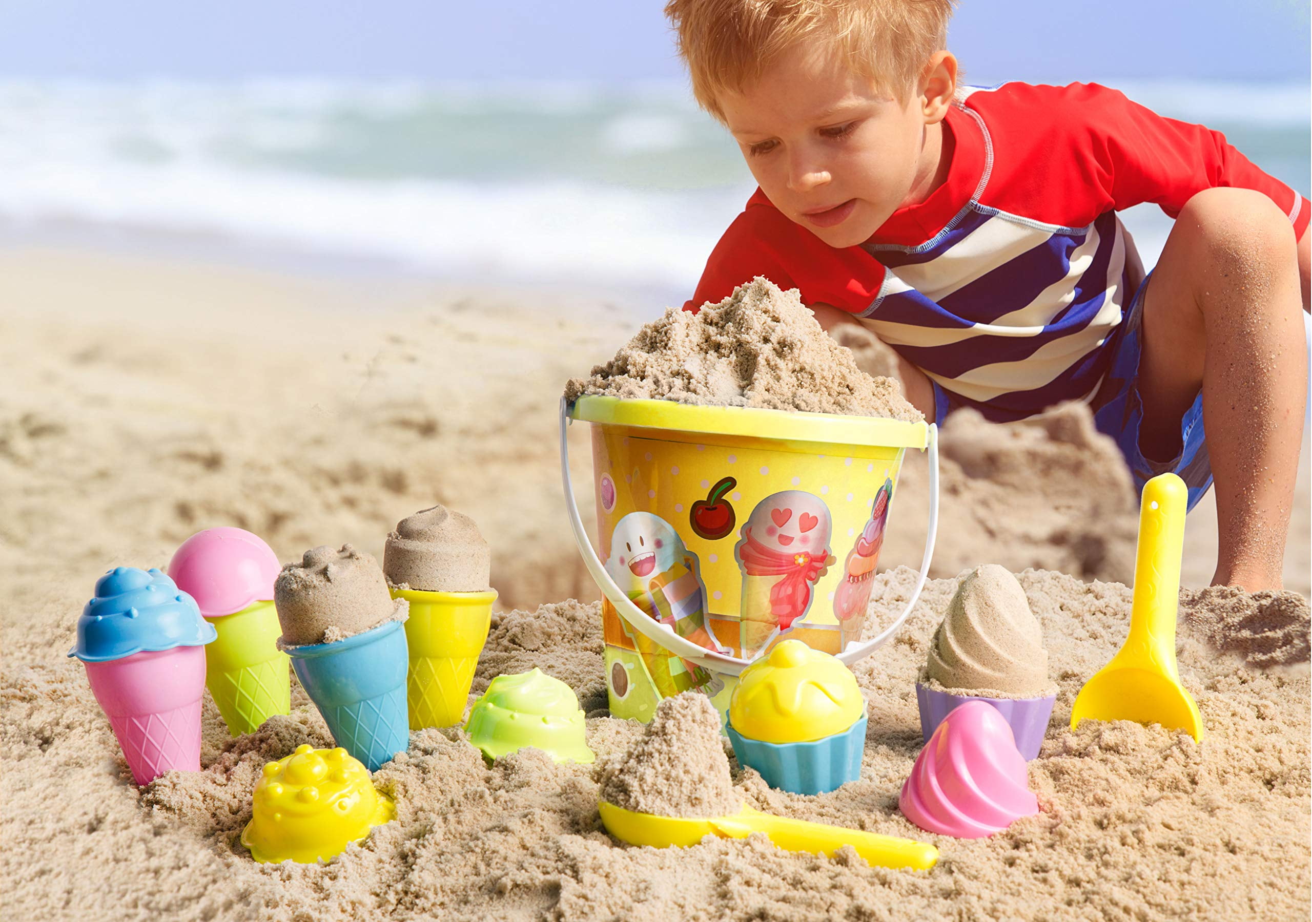Ensemble De Plage Top Race – Seau, Cônes Glacés Et Moules à Cupcakes, 16 Pièces Sans BPA, Pour Enfants Et Tout-petits (rose, Bleu Ou Jaune)