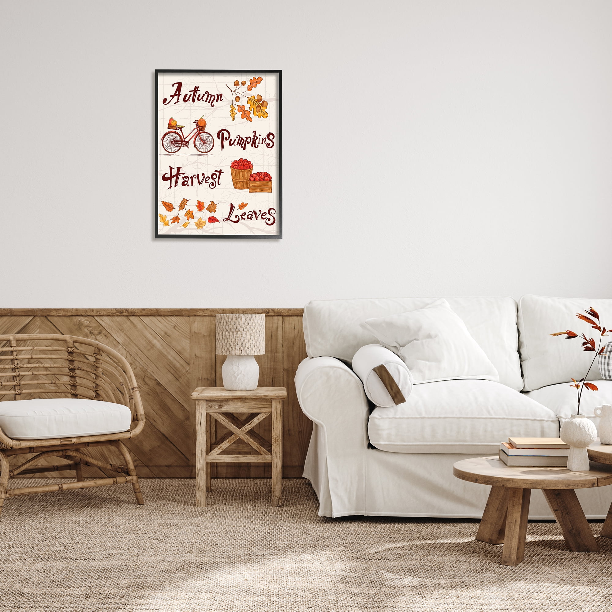Stupell Industries Autumn Pumpkins Harvest Leaves Botanical & Floral Painting Black Framed Art Print Wall Art, 24 x 30