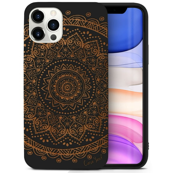 Case Yard Wooden Case for iPhone-11-Pro-Max Soft TPU Silicone cover Slim Fit Shockproof Wood Protective Phone Cover for Girls Boys Men and Women Supports Wireless Charging Mandala 2 Design
