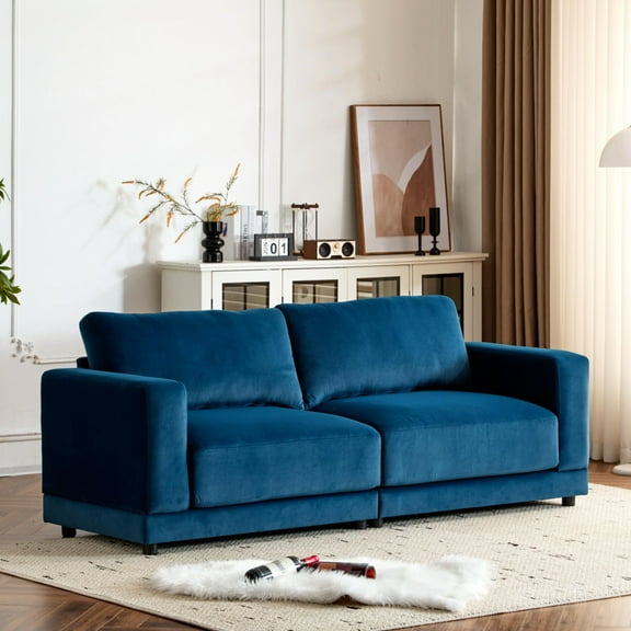 Modern Sofa Couches for Living Room,Mid-Century Upholstered Sofa Furniture with Sturdy Wooden Legs for Living Room,Bedroom,Blue