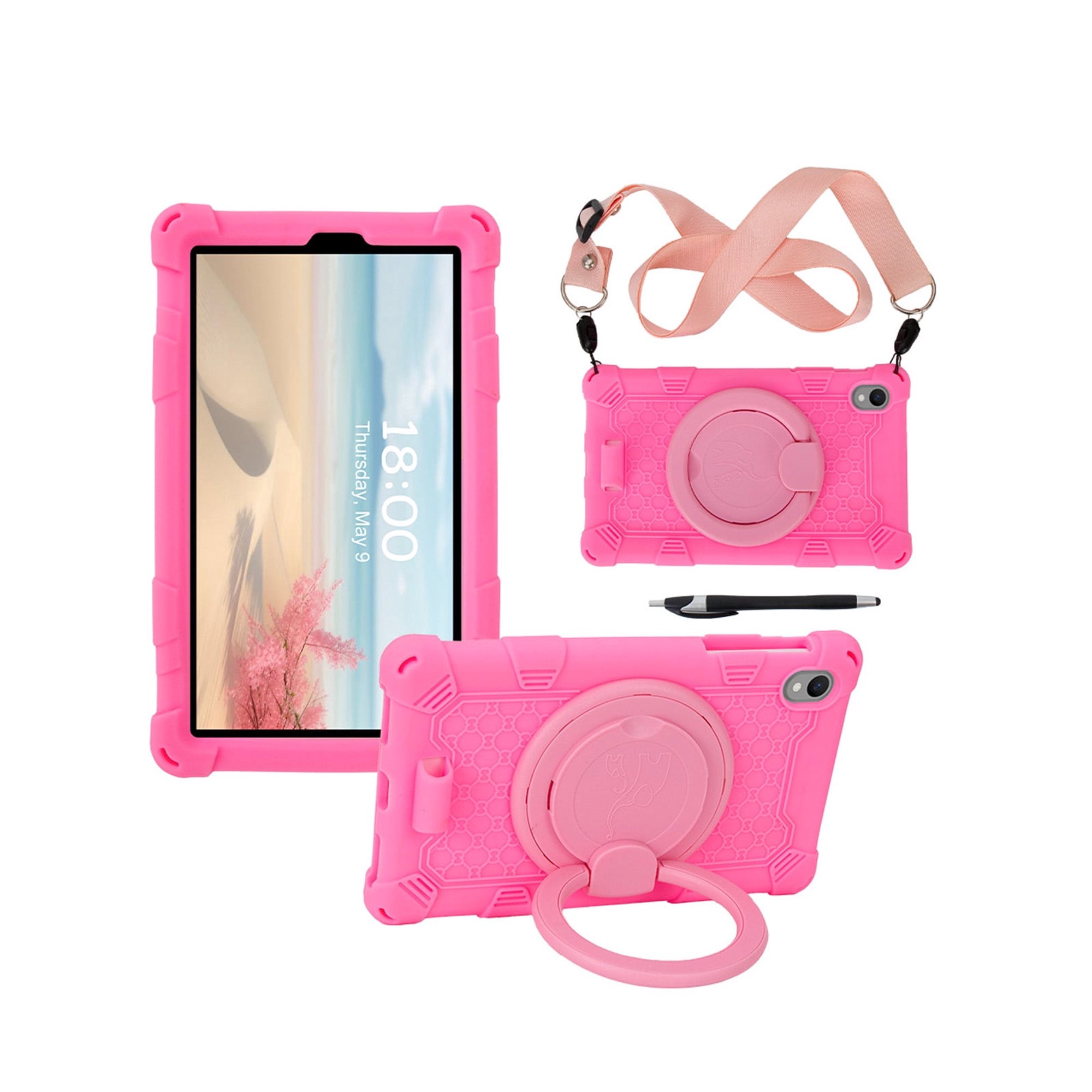 HYRACPO Silicone protective case for onn7 2026 tablet, shockproof protection, equipped with lanyard and stylus-Pink