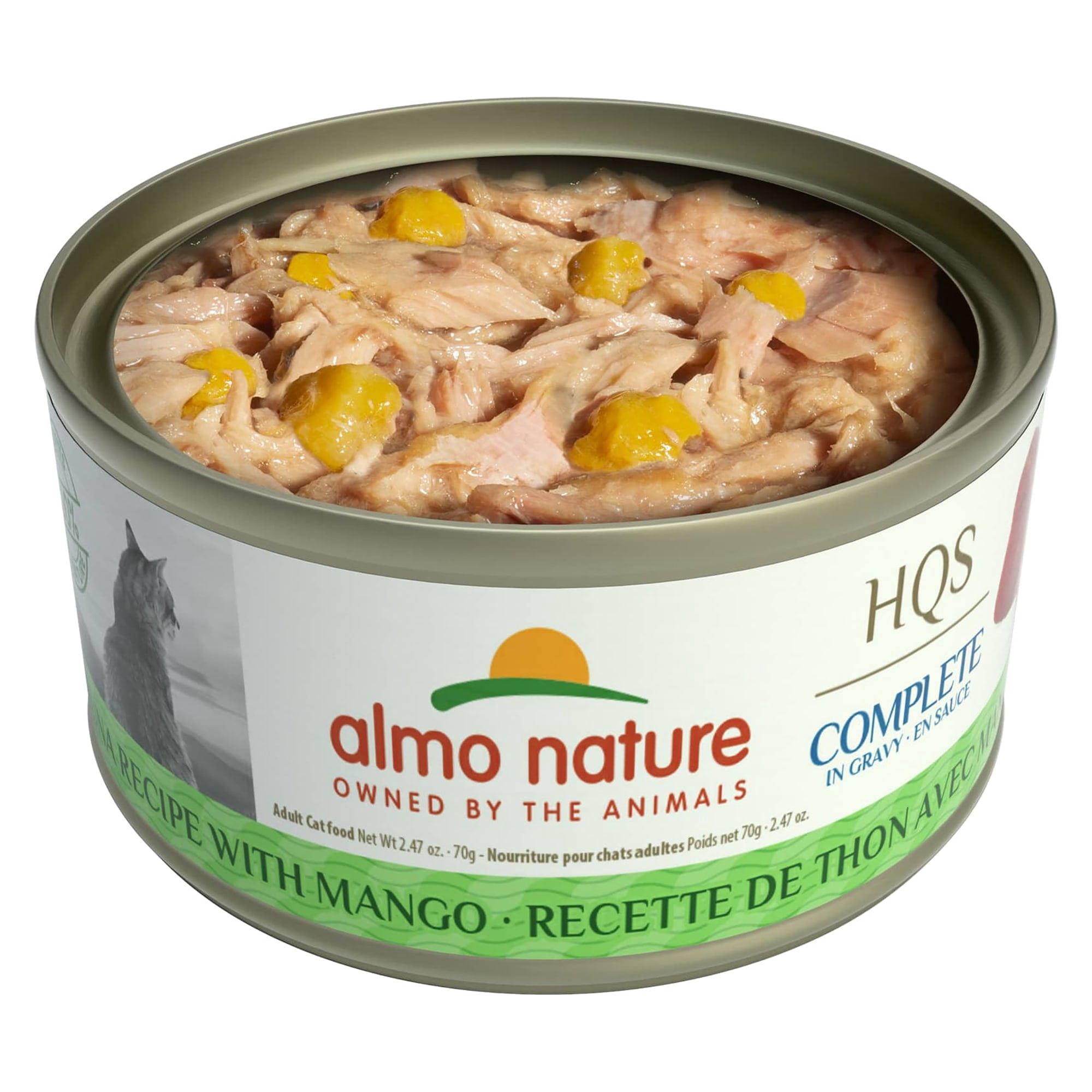 Almo Nature: HQS Complete Cat 12 Pack: Tuna Recipe With Mango in Gravy - 2.47oz Cans, Adult Cat Canned Wet Food, Grain Free, Daily Meal