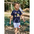 thumbnail image 6 of Cjfdfy Toddler Baby Boys Back to School Outfits Kids Kindergarten Outfits Baby Boy First Day of School Outfit Apple in Tractor Embroidery Short Sleeve T Shirt Tops and Striped Pockets Shorts Set, 6 of 9