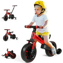 Jnismy 6 in 1 Baby Balance Bike No Pedal Toddler Balance Bicycle for Kids 2-5 Years Old with Push Handle,Training Wheels and Pedals (Red)