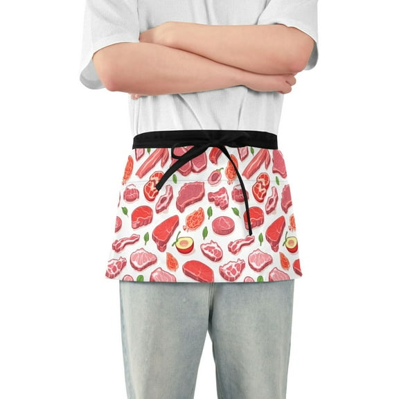 Meat and Leaf Server Apron with 3 Pockets Waterproof Waitress Waist Short Apron for Man Woman 12 Inches