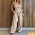 thumbnail image 2 of Jumpsuits for Women Sleeveless Cut-Out Waist U-Neck Spaghetti Strap Backless Tie-Back Ruched High Waist Summer Romper S, 2 of 6