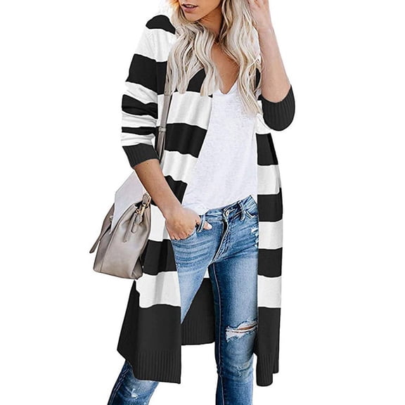 kayannuo Womens Tops Long Sleeve Shirts Fall Fashion Women Casual Stripes Patchwork Long Sleeves Sweater Cardigan Blouse Tops Black