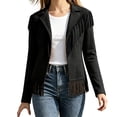 thumbnail image 2 of Miqool Womens Faux Suede Fringe Jacket Casual Long Sleeve Lapel Collar Button Down Jacket Vintage Cowgirl Style Western Coat, 2 of 6