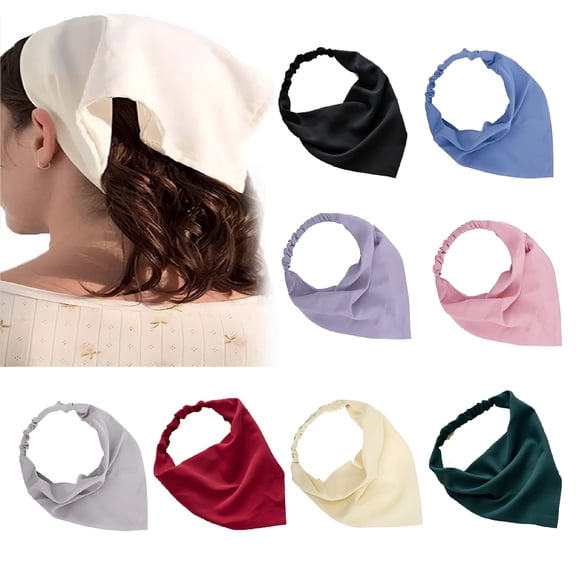 TELOLY 8pcs Chiffon Elastic Hair Bands Triangle Bandanas Head Wrap Scarf Headband Summer