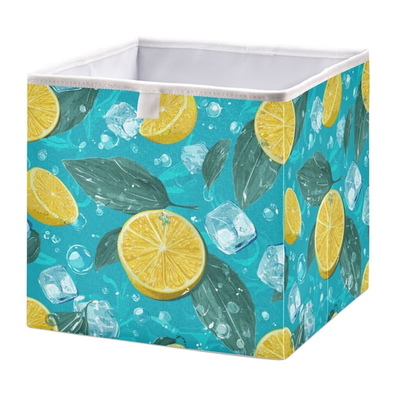 Storage Box Foldable Storable and Easy to Assemble 11.02x11.02x11.02 Inches Open Home Storage Bins Closet Storage Bins Lemon Cubes with Leaves