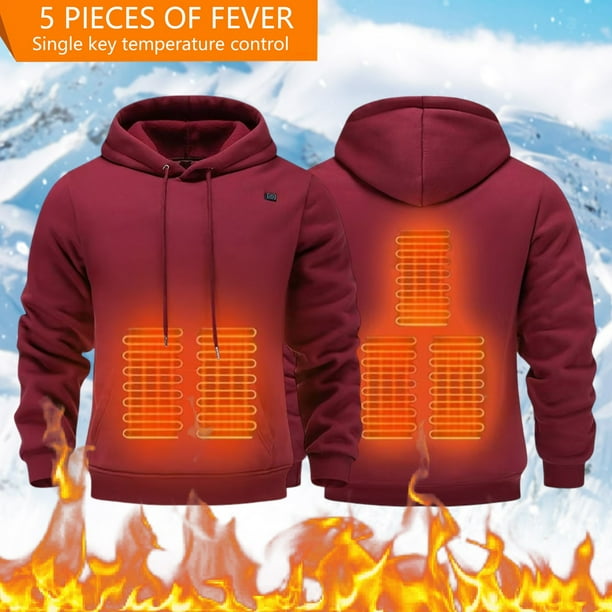 MHFRRA Sudadera con Capucha Calefactable para Hombre, 5 Sudaderas Cálidas con Temperatura Ajustable, Suéter de Invierno Acogedor para Uso Diario Vino