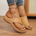 thumbnail image 6 of DeHolifer Sandals Women Leather Clip Toe Slip On Wedge Sandals Summer Beach Outdoor Dress Walking Sandals with Arch Support, 6 of 8