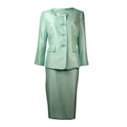 Le Suit Women's The Hamptons Dupioni Slub Skirt Suit (6P, Mint)