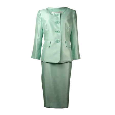 Le Suit Women's The Hamptons Dupioni Slub Skirt Suit (6P, Mint)