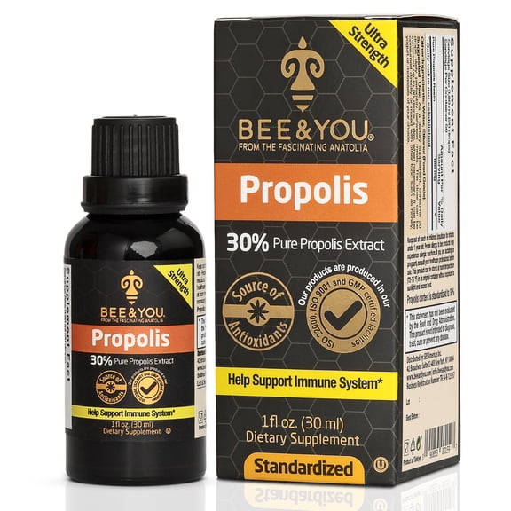 BEE&YOU Bee Propolis Extract 30% Liquid Drops, Propolis Tincture Supplement, High Strength Propolis, Gluten Free, 1 fl oz
