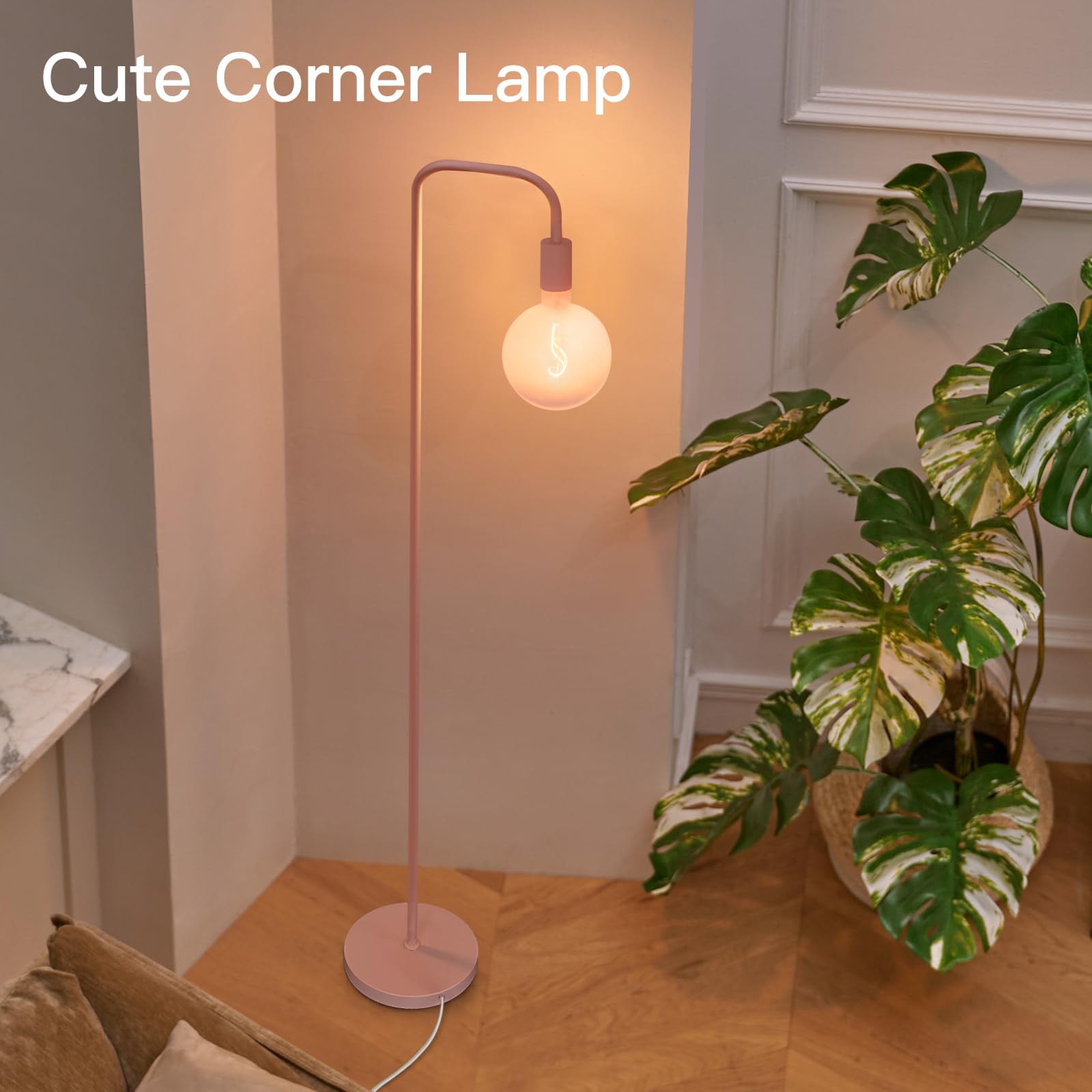 Pink Floor Lamp For Bedroom  Cute Standing With Led Bulb Translucent Globe Glass 2700k Warm Lighting. Livingroom Office