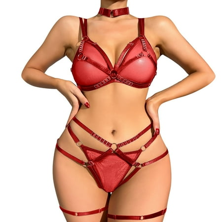 

sebtyili women cute lingerie set lace strappy camis and panty nightwear outfit