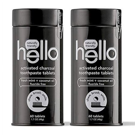 hello Activated Charcoal Whitening Toothpaste Tablets  with Delicious Farm Fresh Mint and Fluoride Free  120 Count Total (Pack of 2)